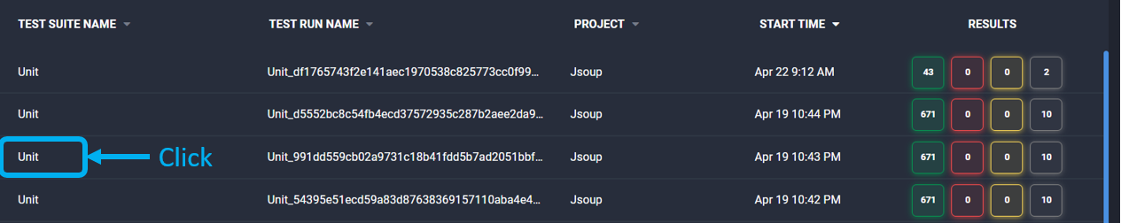 test run pass and failures