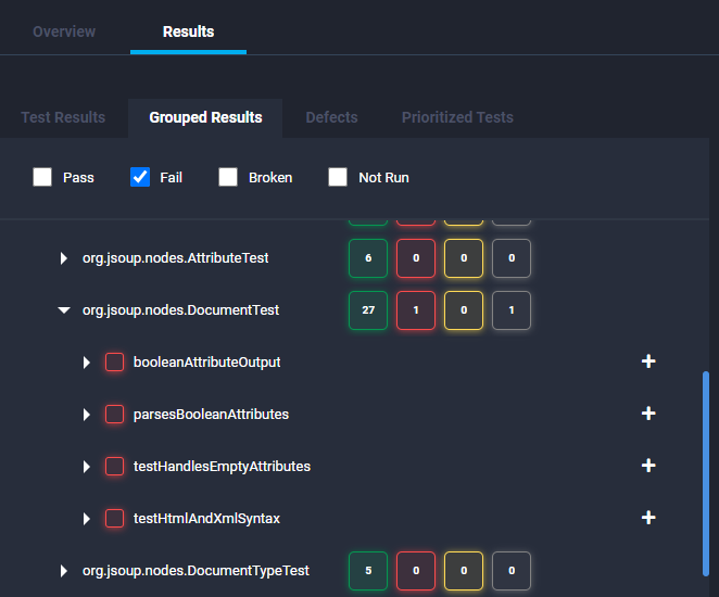 group failures by defect